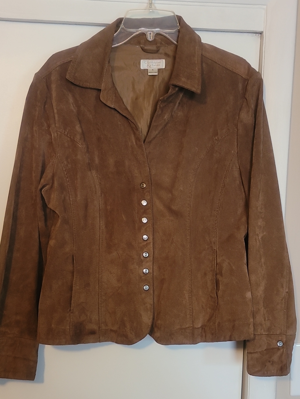 Christopher & Banks Brown Suede Button-Front Blazer